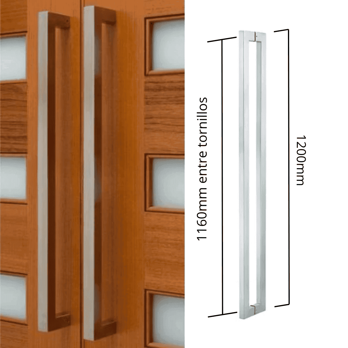 Manijón Doble Cuadrado Para Blindex O Madera 120cm 25x38mm