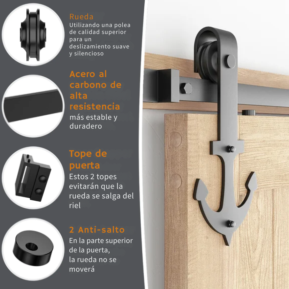 Kit Riel Granero 2 Mt Para Puerta Corrediza Con Ruedas Ancla