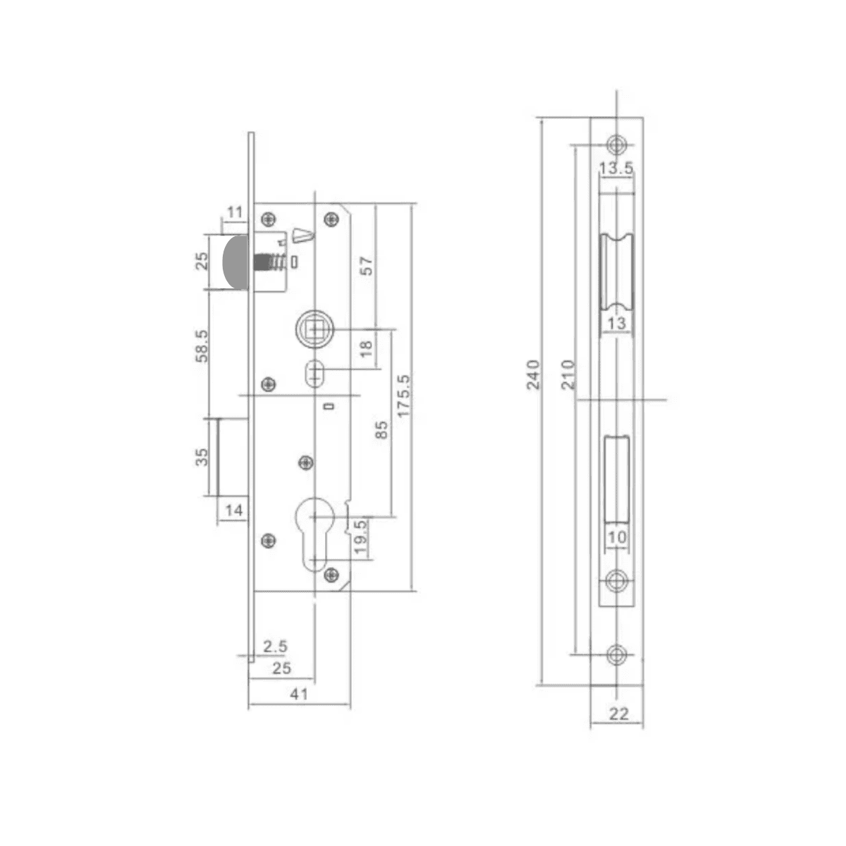 Cerradura angosta de rodillo con cilíndro 70mm