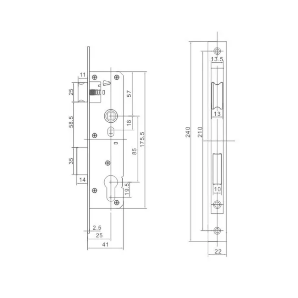 Cerradura Europerfil angosta con Cilíndro 70mm