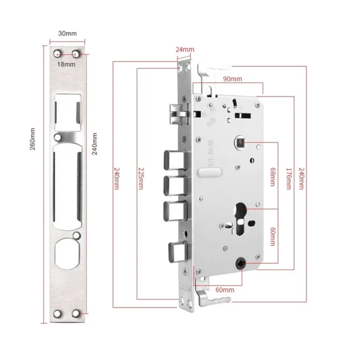 Cerradura Multianclaje 24mm Para Puertas De Chapa semiblindadas cilindro 90mm