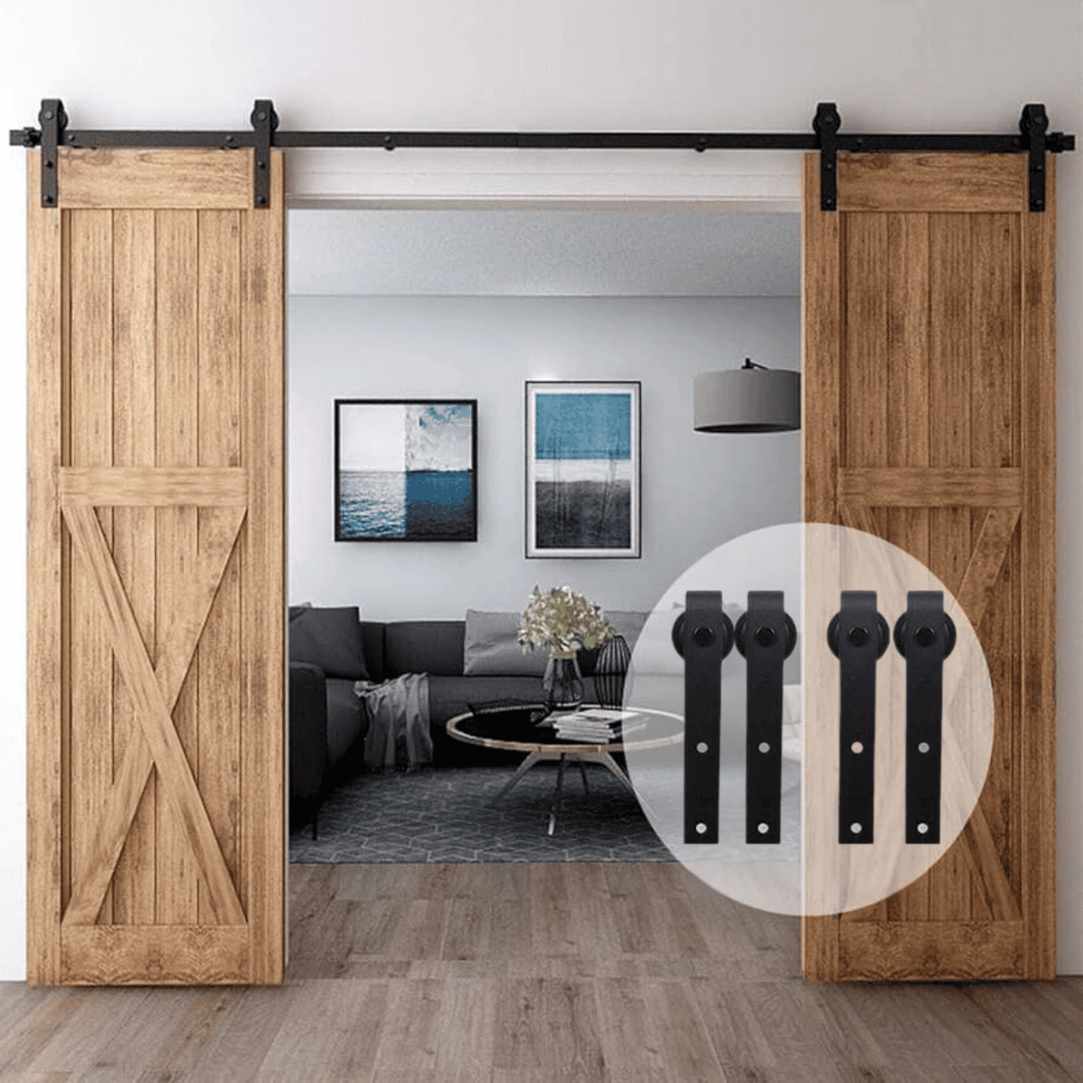 Kit Riel Granero Para Puerta Corrediza 2 Metros Con 4 Ruedas