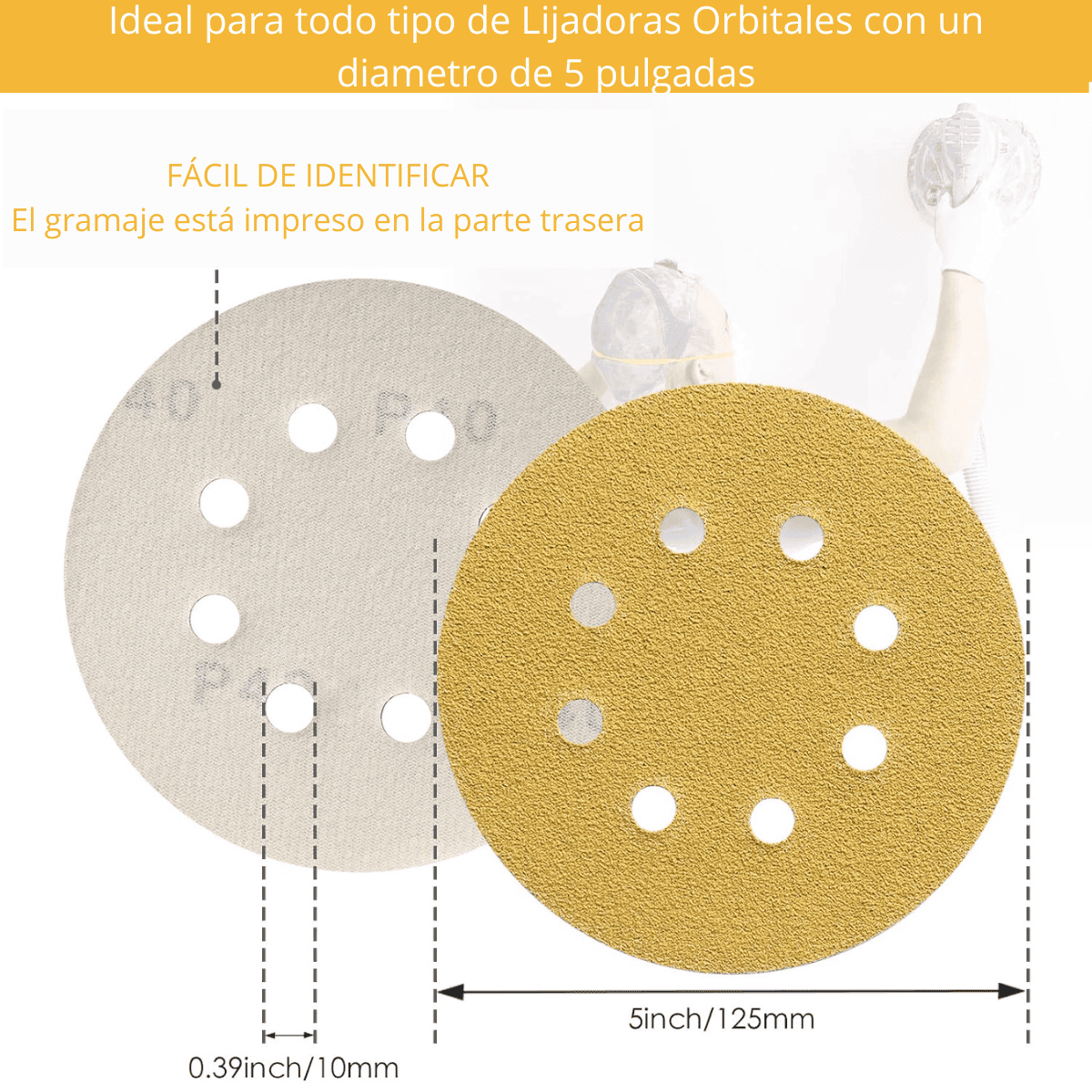 Lija Con Velcro 127mm Para Sistema Roto Orbital Pack de 10 unidaes