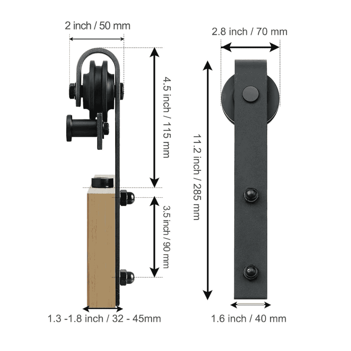 Kit Riel Negro Para Puerta Corrediza Tipo Granero 2 Mt