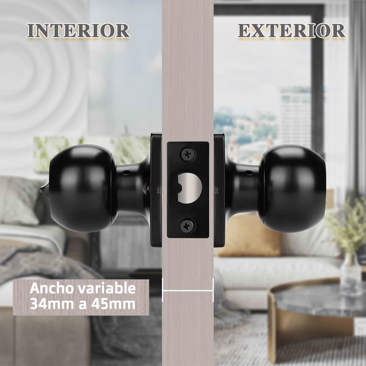 Pomo negro puerta interior sin llave