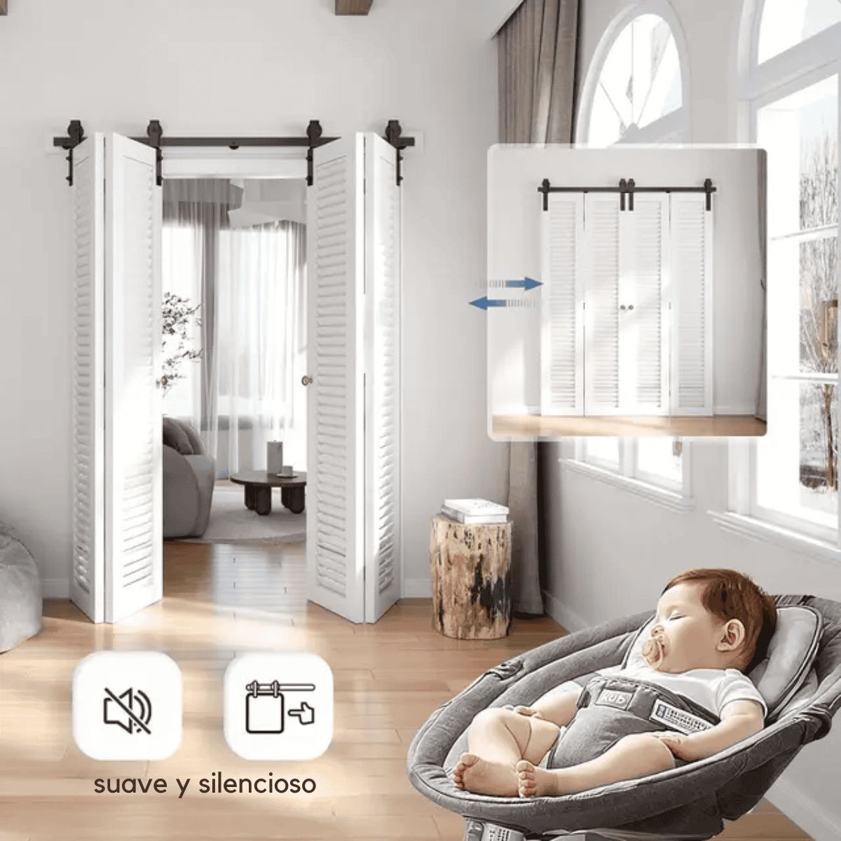 Kit Completo de riel para 2 Puertas plegables estilo Granero
