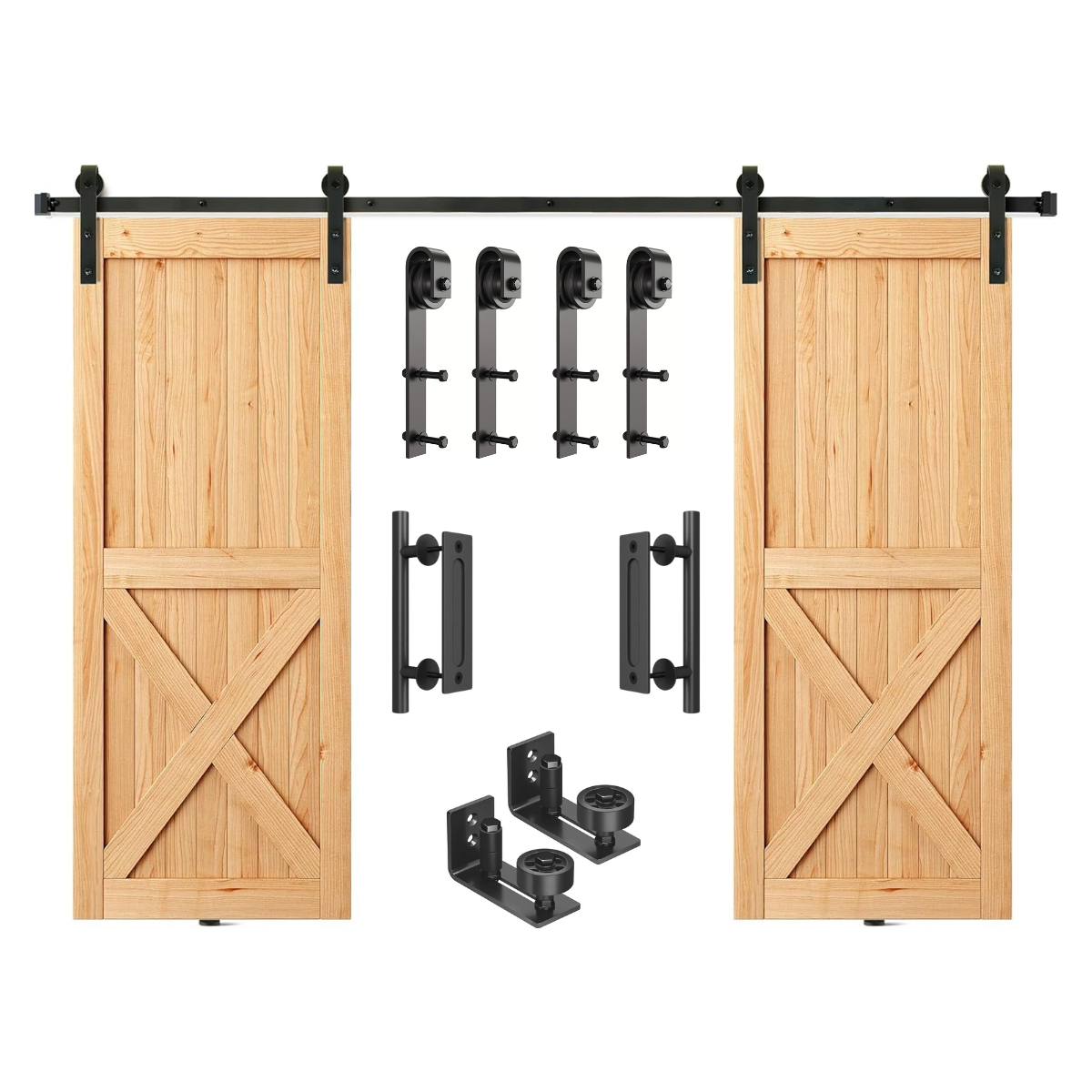 Kit Riel Granero 3 Mt Para 2 Puertas Corredizas + 4 Ruedas