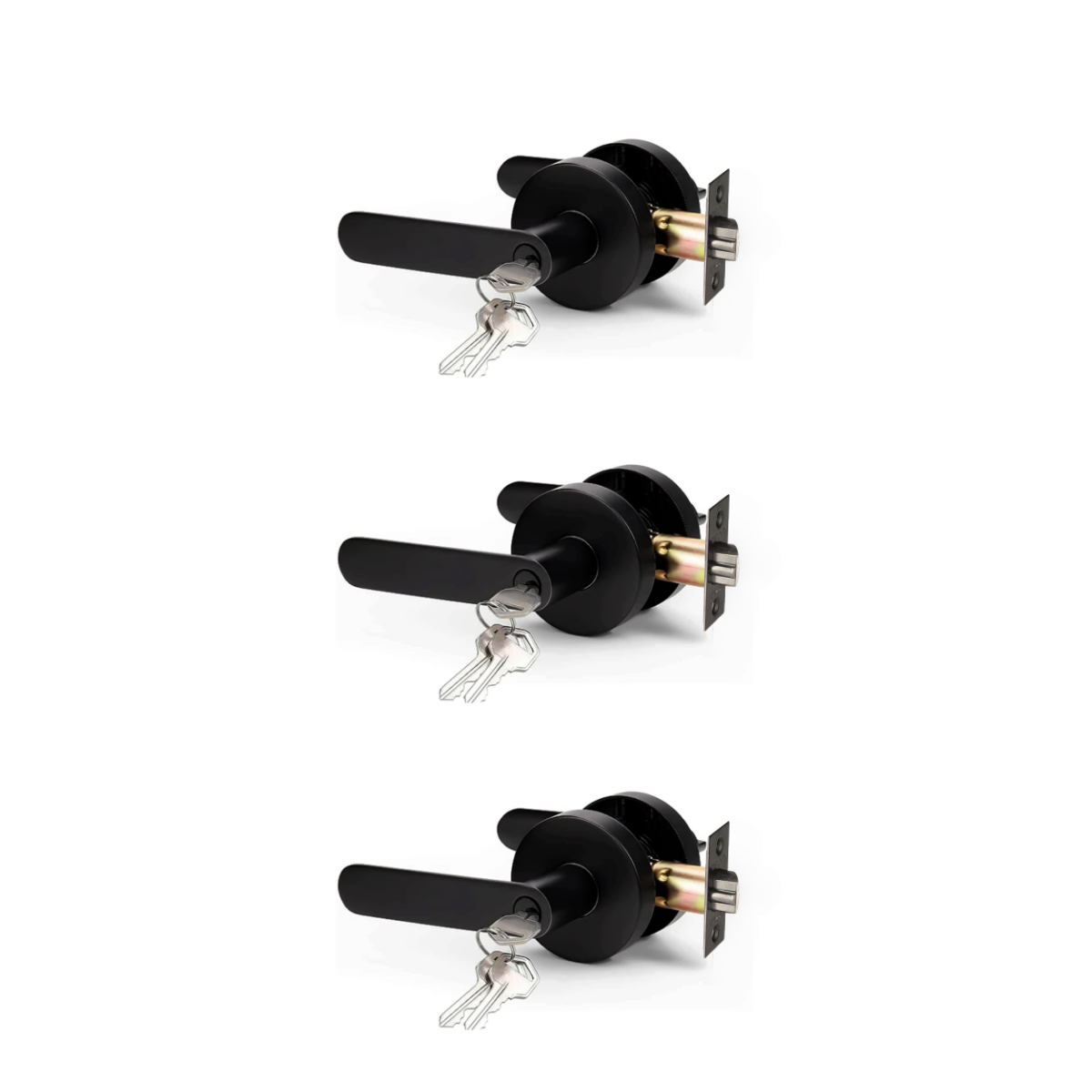 Set De 3 Manijas Línea Bella Interior Exterior Con Llave