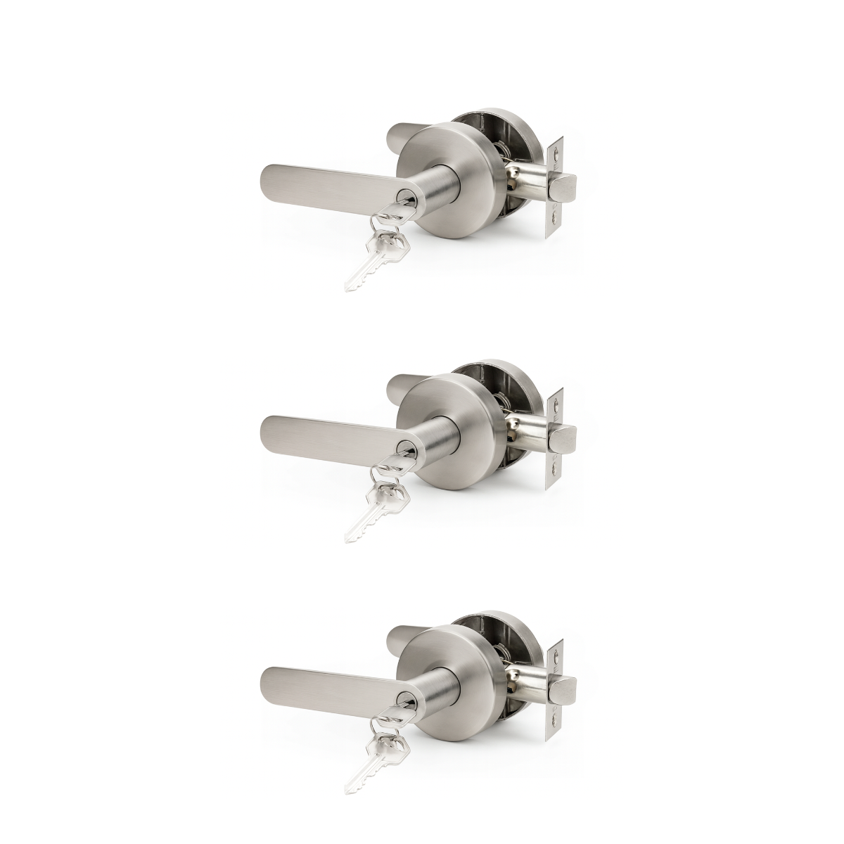 Set De 3 Manijas Línea Bella Interior Exterior Con Llave